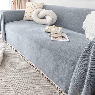 Grote Bankhoes Vintage Stijl met Kwastjes Antislip Meubelbeschermer Grijs