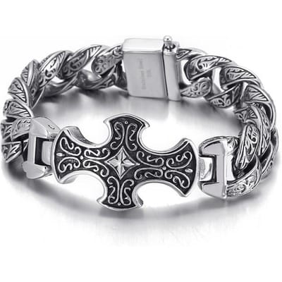 Retro Nieuwe Sieraden Trend Persoonlijkheid Dominerend Patroon Kruis Mannen Armband gray