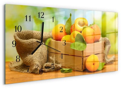 Tulup Wandklok - Abrikozen Glazen Klok Met Print - 60x30 cm - Geel Moderne Glazen Wandklok - Zwarte Handen - Rechthoekige Wandklok - Glazen Klok Met Print - Wandklok Glas Met Motief