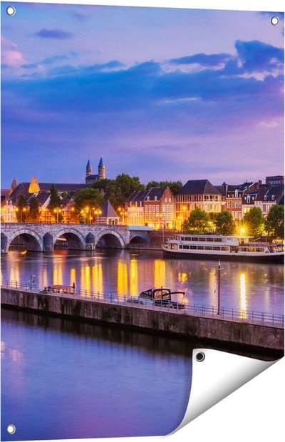 Gards Tuinposter Maastricht Maas Rivier bij de Sint Servaasbrug - 60x80 cm - Tuindoek - Tuindecoratie - Wanddecoratie buiten - Tuinschilderij