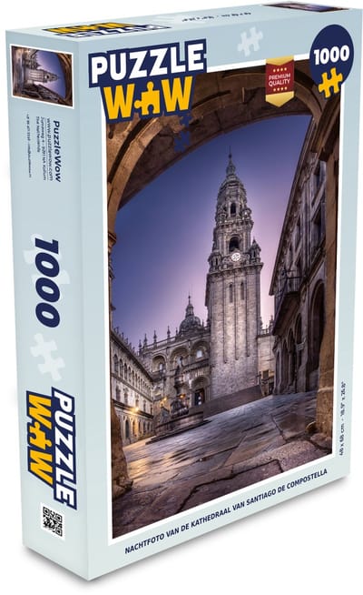 Puzzel Nachtfoto van de kathedraal van Santiago de Compostella - Legpuzzel - Puzzel 1000 stukjes volwassenen