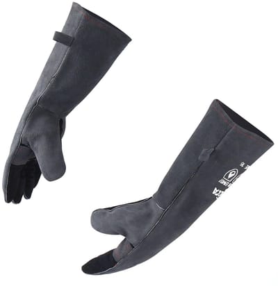 Thijox - Brandwerende Lederen Handschoenen voor Oven, Grill, Open Haard - Extra Lange Mouwen, Slijtvast en Veilig voor Laswerk, Koken en Tuinieren
