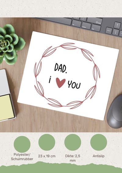Akyol - dad i love you Muismat - Papa - de liefste vader - vader cadeautjes - vaderdag - verjaardagscadeau - verjaardag - cadeau - geschenk - kado - gift - vader artikelen - 23 bij 19 cm