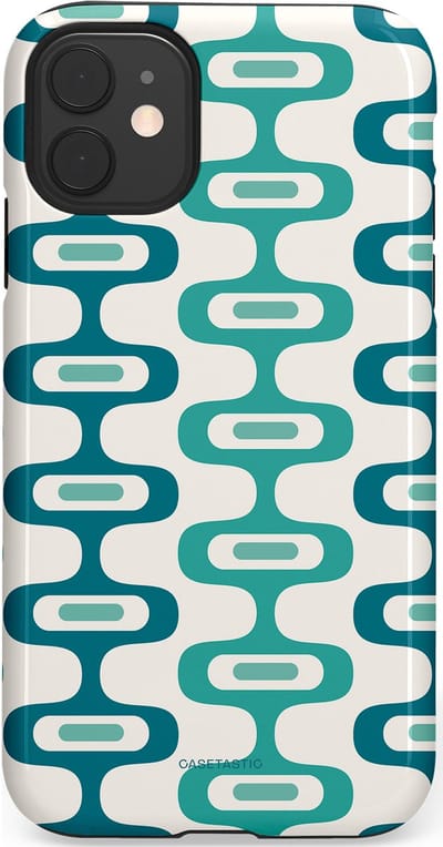 Casetastic hoesje geschikt voor Apple iPhone 11 - Dubbellaagse bescherming - Vormen vibe - Fashion Case - Wit Petrol Lichtgrijs Mintgroen