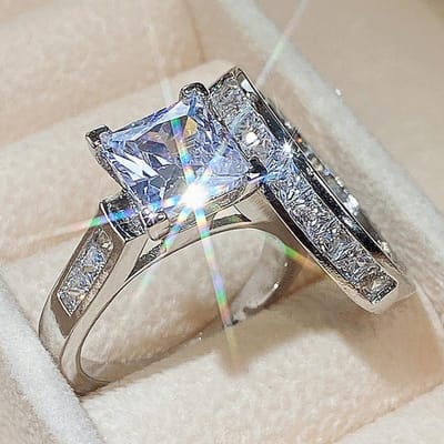 Sterling Nieuwe Dames ringenset Sieraden Grote Vierkante Zirconia CZ Steen Verloving Bruiloft Ringenset voor dames 8 gray