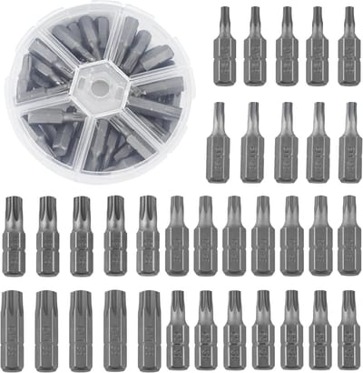 Complete 34-delige Torx bitset met 25 mm bits, 1/4 inch hex handvat en S2 staal voor accuschroevendraaier, ideaal voor klussen en reparaties