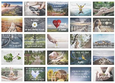 Set van 25 ansichtkaarten met inspirerende spreuken voor elk moment - cadeau-idee voor liefde, vriendschap en motivatie