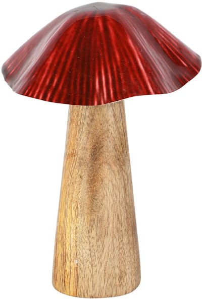 Dekoratief | Paddenstoel, rood/naturel, hout/metaal, 10x10x14cm | A258217