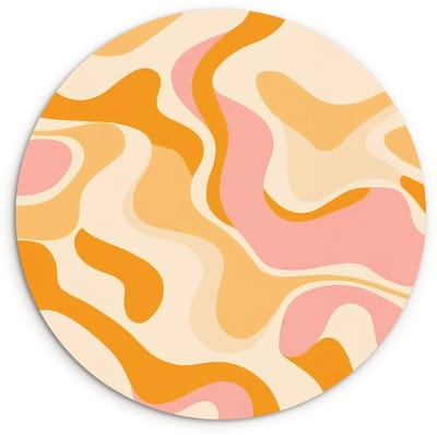 WallCircle® Wandcirkel 120x120 cm - Muurcirkel Abstract - Golvend - Oranje - Muurdecoratie woonkamer - Wanddecoratie slaapkamer - Kamer decoratie accessoires - Ronde schilderijen XXL