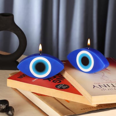 Set van 2 Blauwe Boze Oog Kaarsen - Handgemaakte Hars Decoratie voor Huis en Bureau