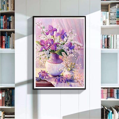 Diamond schilderij Cross Stitch Kit Diamond borduurwerk mozaïek paarse en witte bloemen Kit 20X30CM white