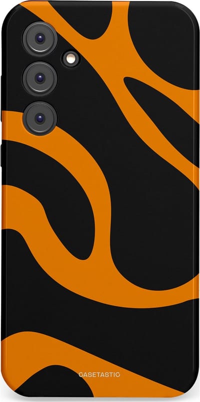 Casetastic hoesje geschikt voor Samsung Galaxy A35 - Dubbellaagse bescherming - Katachtige Oranje Tijger Strepen - Fashion Case - Zwart Oranje
