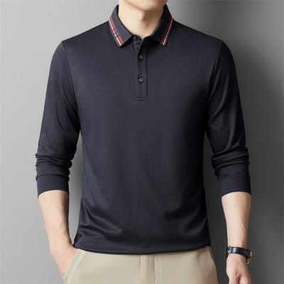 Heren T-shirt Lange Mouw Nieuw Jong en Middelbaar Casual Effen Kleur Polokraag T-shirt Ademend Herenkleding Mode Onderhemd XL