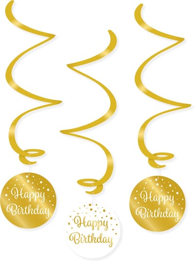 BTH - Slingers - Happy Birthday - Goud-Wit - Slingers Verjaardag - Verjaardag - Decoratie - Versiering - Slinger - Swirls