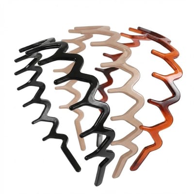 Set van 3 zigzag haarbanden – kunststof hoofdbanden in zwart, nude en amberbruin