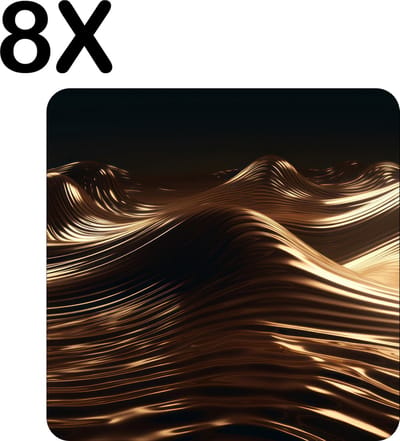 Luxe Placemat - Gouden Golven - Set van 8 Placemats - 50x50 cm - 2 mm dik Vinyl - Anti Slip - Afneembaar