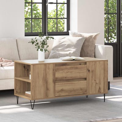 vidaXL - Salontafel - Artisan - Eiken - 102 - x - 44,5 - x - 50 - cm - Bewerkt - hout