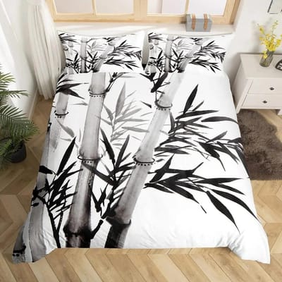Bamboe Dekbedovertrek Set Bamboe Takken Beddengoed Set Boom Print Dekbedovertrek Luxe Retro Bloemenstijl Dekbedovertrek Queen Size 140X200cm-2pcs