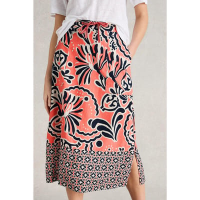 White Stuff Elle Linen Blend Skirt Coral Print Taglia: 10 PETITE | Minigonne Outlet | Donna | Bianco
