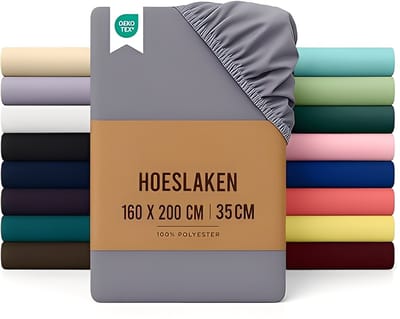 PromoHome Geborsteld Microvezel Hoeslaken 160x200 cm met 35 cm Diepe Zakken - Zacht, Elastisch, Krimp- en Vervagingsbestendig - Grijs