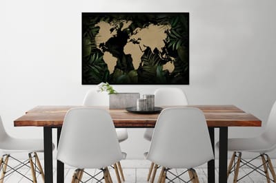 Poster in lijst - Fotolijst 120x80 cm - Posters - Wereldkaart - Bruin - Planten - Posterlijst zwart - Decoratie - Wanddecoratie woonkamer - Muurdecoratie slaapkamer