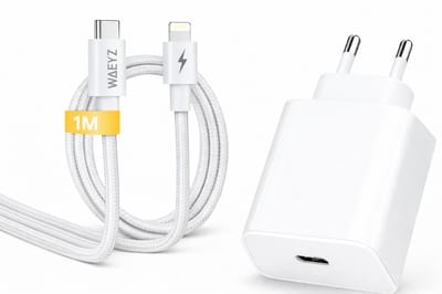 WAEYZ 20W Super Snellader Wit + USB-C Gevlochten Kabel naar Compatible Lightning aansluiting 1M – Extra Stevig Gevlochten – Oplader Adapter Set Geschikt voor iPhone & iPad met Lightning Poort