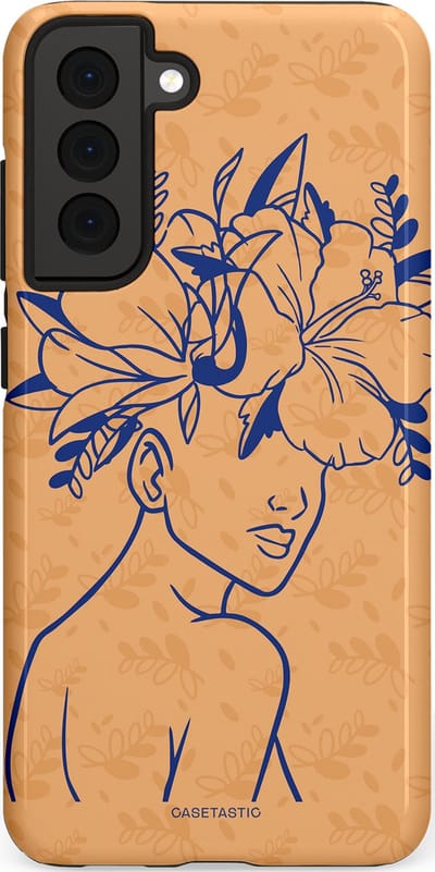 Casetastic hoesje geschikt voor Samsung Galaxy S21 FE 5G - Dubbellaagse bescherming - Lijn en Bloesem - Fashion Case - Perzik
