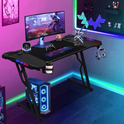Gaming Bureau met LED Verlichting ,120x60 cm,Game Bureau,Incl. RGB Muismat, Gaming Desk ,Computer Tafel,Gaming Tafel