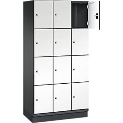 C+P Cambio lockerkast, 3 vakken, 12 vakken, met plint, B 900 x D 525 x H 1980 mm, zwart-grijs/wit