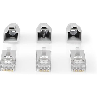 Nedis RJ45-Connector - RJ45 Pass Through - Stevig/Gesnoerd FTP CAT6a - Recht - Verguld - 10 Stuks - Polycarbonate - Grijs / Wit / Zwart - Doos