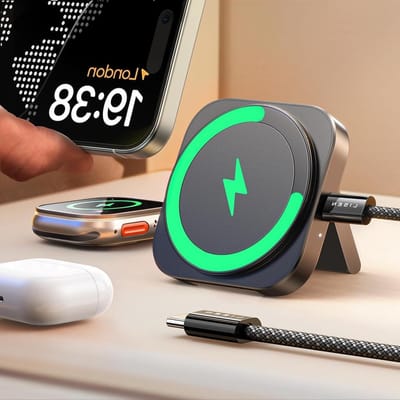 Draagbaar draadloos oplaadstation voor Apple Watch en iPhone, ideaal voor reizen en geschikt voor AirPods en MagSafe accessoires 2024