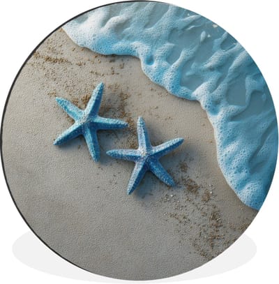 WallCircle - Wandcirkel - Muurcirkel - Zeesterren - Zand - Zee - Blauw - Aluminium - Dibond - 30x30 cm - Binnen en Buiten