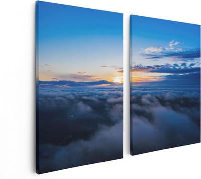 Artaza Canvas Schilderij Tweeluik Zonsondergang In De Wolken  - 80x60 - Foto Op Canvas - Canvas Print