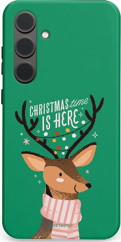 Casetastic hoesje geschikt voor Samsung Galaxy S24 Plus - Dubbellaagse bescherming - Rudolf het Rendier op het groen - Fashion Case - Turquoise Perzik Donkergroen