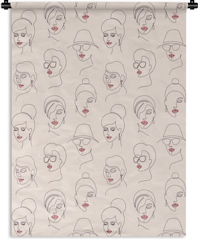 Wandkleed - Wanddoek - Vrouw - Line Art - Patronen - Pastel - 150x200 cm - Wandtapijt