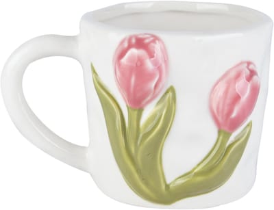 Dekoratief | Mok m/tulpen, roze/wit, porselein, 15x11x10cm | A260392