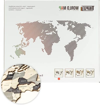 Houten Wereldkaart - Wanddecoratie 3D - Muur Versieren - Echt Hout - 150x95 cm - Blauw