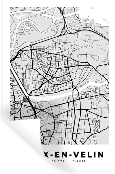 Muurstickers - Sticker Folie - Vaulx-en-Velin – Plattegrond - Frankrijk – Kaart – Stadskaart - 20x30 cm - Plakfolie - Muurstickers Kinderkamer - Zelfklevend Behang - Zelfklevend behangpapier - Stickerfolie