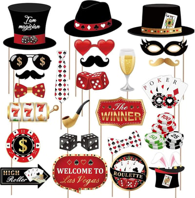 25 Stuks Leuke DIY Fotografie Accessoires met Poker Thema voor Selfies - Casino Decoratie voor Feestjes en Avonden