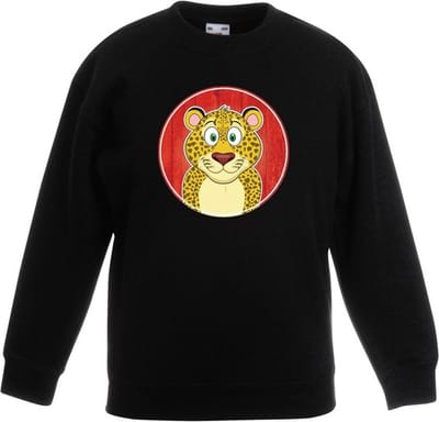 Kinder sweater zwart met vrolijke luipaard print - luipaarden trui - kinderkleding / kleding 98/104