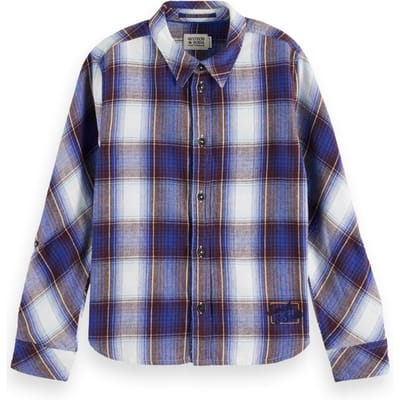 Scotch & Soda Boy Regular-fit Yarn-dyed Checked Flannel Shirt Bookworm/roa Maat: 8 | Overhemden Outlet | kids | Blauw