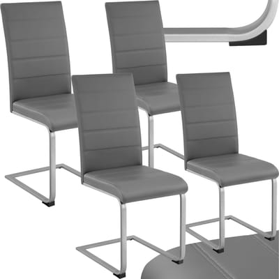 tectake® Eetkamerstoelen Bettina - Kunstleren stoelen voor Eettafel - Keukenstoelen met ergonomisch gevormde rugleuning - Diverse kleuren en sets - Maximale belasting 120 kg - Afmeting (LxBxH) 41 x 52 x 99 cm - Set van 4 - Grijs