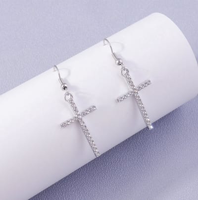Cabantis Kruis Oorbellen met Diamantjes - Oorbellen Dames - Oorbellen Heren - Oorbellen – Zilverkleurig