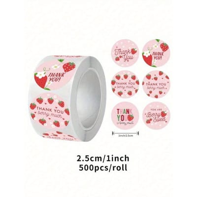 500 stuks/Rol Aardbei Bedankstickers, Niet-klevende Zegelstickers, Fruit Decoratieve Stickers Geschikt voor Verjaardagscadeaus, Feesttaarten 500PCS/roll*Strawberry veelkleurig