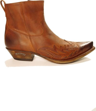 Sendra Boots 11783C Cuervo Cognac Handgemaakt Heren Cowboy Western Enkellaars Spitse Neus Lederen Zool Ritssluiting Schuine Hak Echt Leer Maat 41
