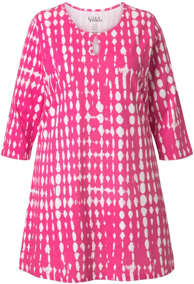 Ulla Popken - Dames - Longshirt batikmotief keyhole ronde hals 3/4-mouwen - Roze - Maat 42+