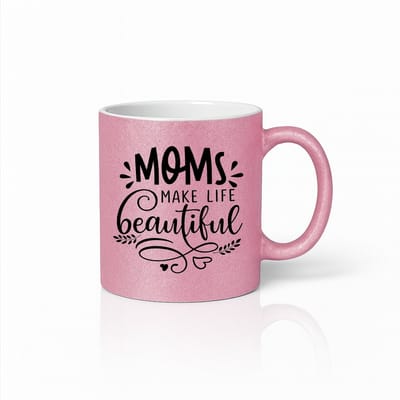 Moms Make Life Beautiful Volledig Roze Mok - Kleurrijke Keramische Koffiemok - Speciaal Moederdag Presentje