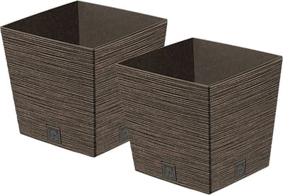 Prosperplast Plantenpot/bloempot - 2x - buiten - kunststof - donkerbruin - Eco wood look - D29 x H29 cm