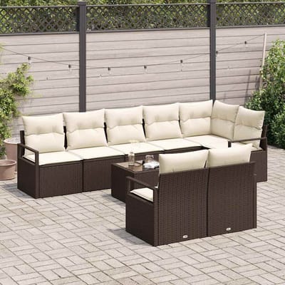 vidaXL - Tuinbank - Set - 9 - st - Bruin - en - Crème - poly - rattan