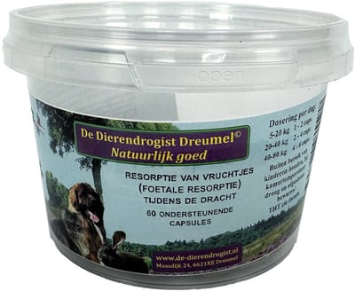 Dierendrogist Resorptie Van Vruchtjes - Ondersteunend Supplement Teven - 60 Capsules